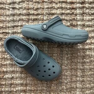 Crocs Classic Lined Clog Gray Fleece W8 M6 Winter Comfort Shoes EUC